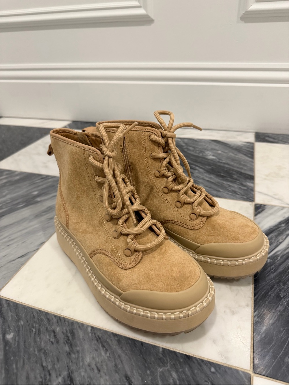Suede Lace-Up Platform Boots
